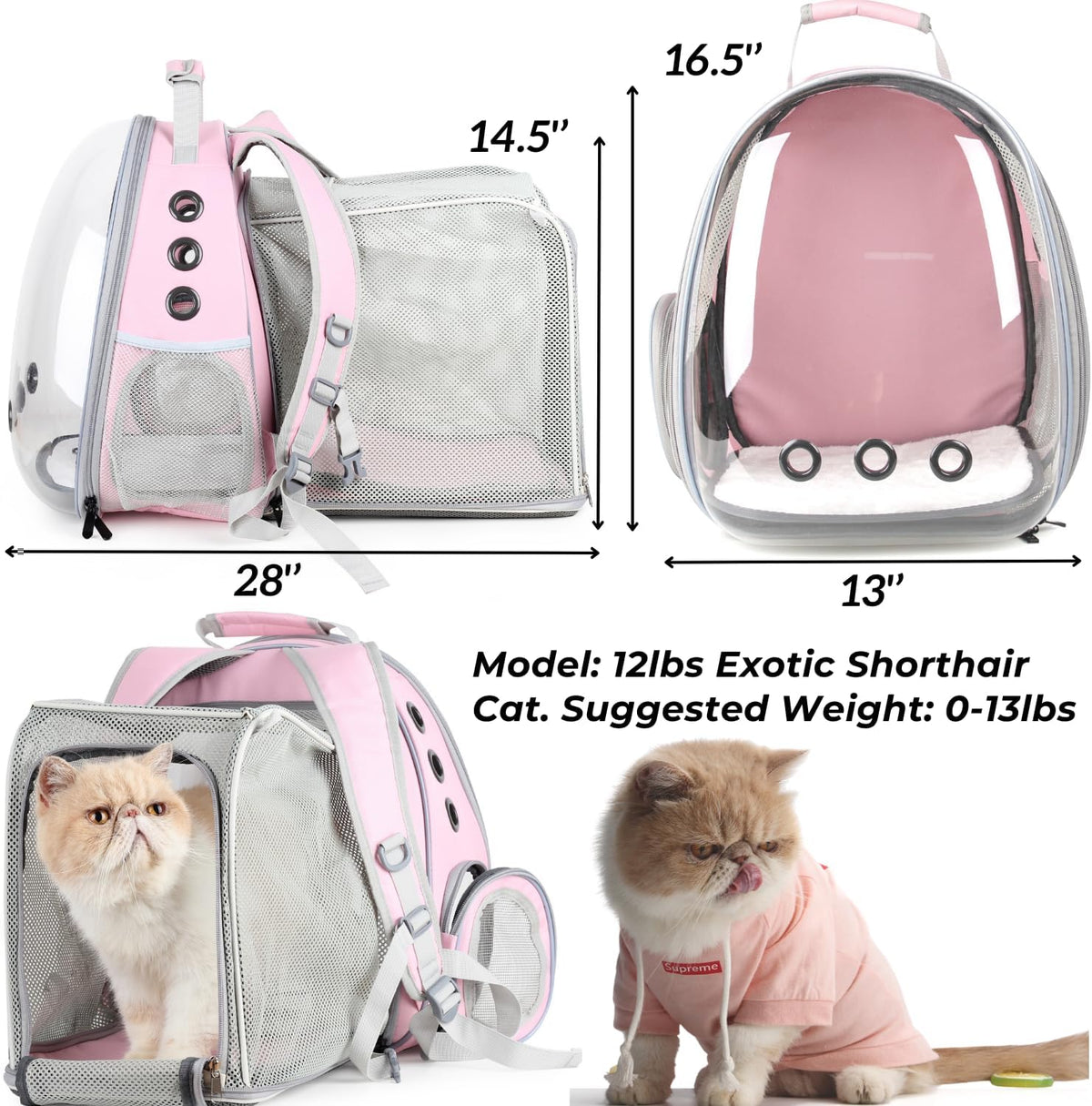 Lollimeow Cat Carrier Backpack, Bubble Expandable Backpack Carrier, Pets and Small