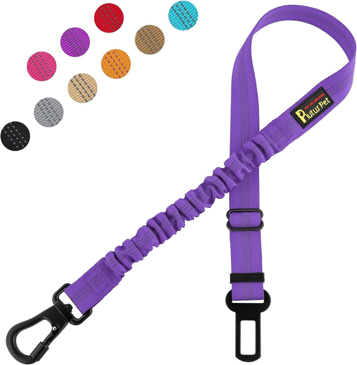 Plutus Pet Dog Seat Belt for Car, Adjustable Dog Car Harness with Carabiner Clip, Reflective Safety
