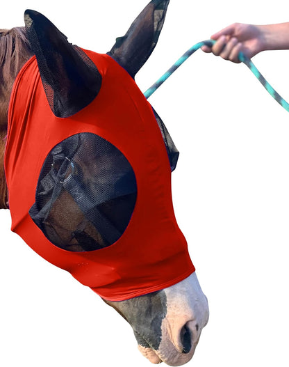 Horse Fly Mask - Durable Equine Fly Mask with Full Coverage for Eye & Ear - Stretchable UV & Sun
