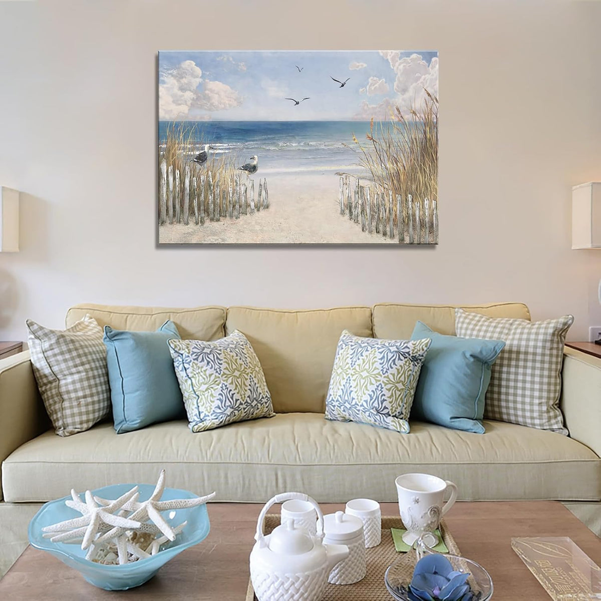 XXMWallArt FC3781 Sandy Beach Wall Art Canvas Print Wall Art Seascape Blue Print Home Decor