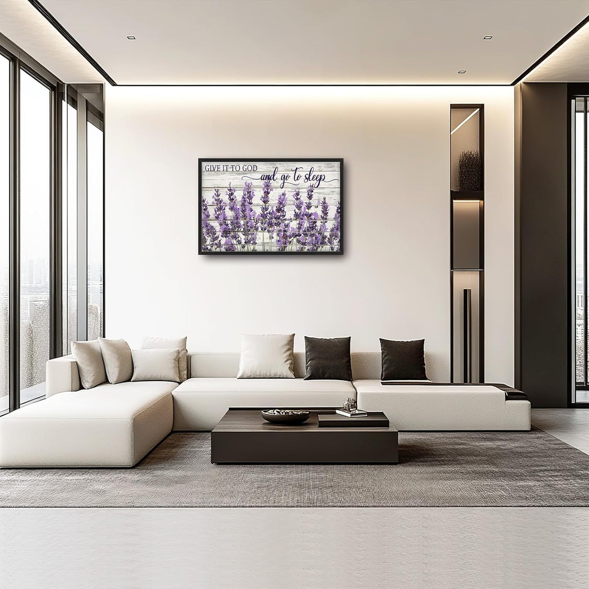 Large Lavender Wall Art for Living Room, Framed Oversized Rustic Floral Wall Decor Christian Give