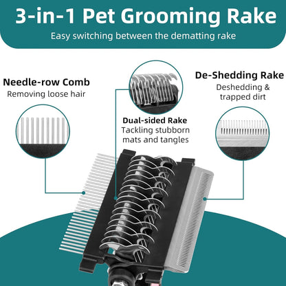 3-IN-1 Pet Grooming Tool - Undercoat Rake, Dematting Comb & Deshedding Brush for Cats & Dogs