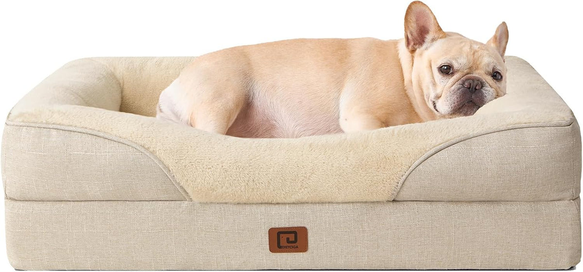EHEYCIGA Memory Foam Dog Bed for Medium Size, Orthopedic Dog Sofa with Sides and Waterproof Liner
