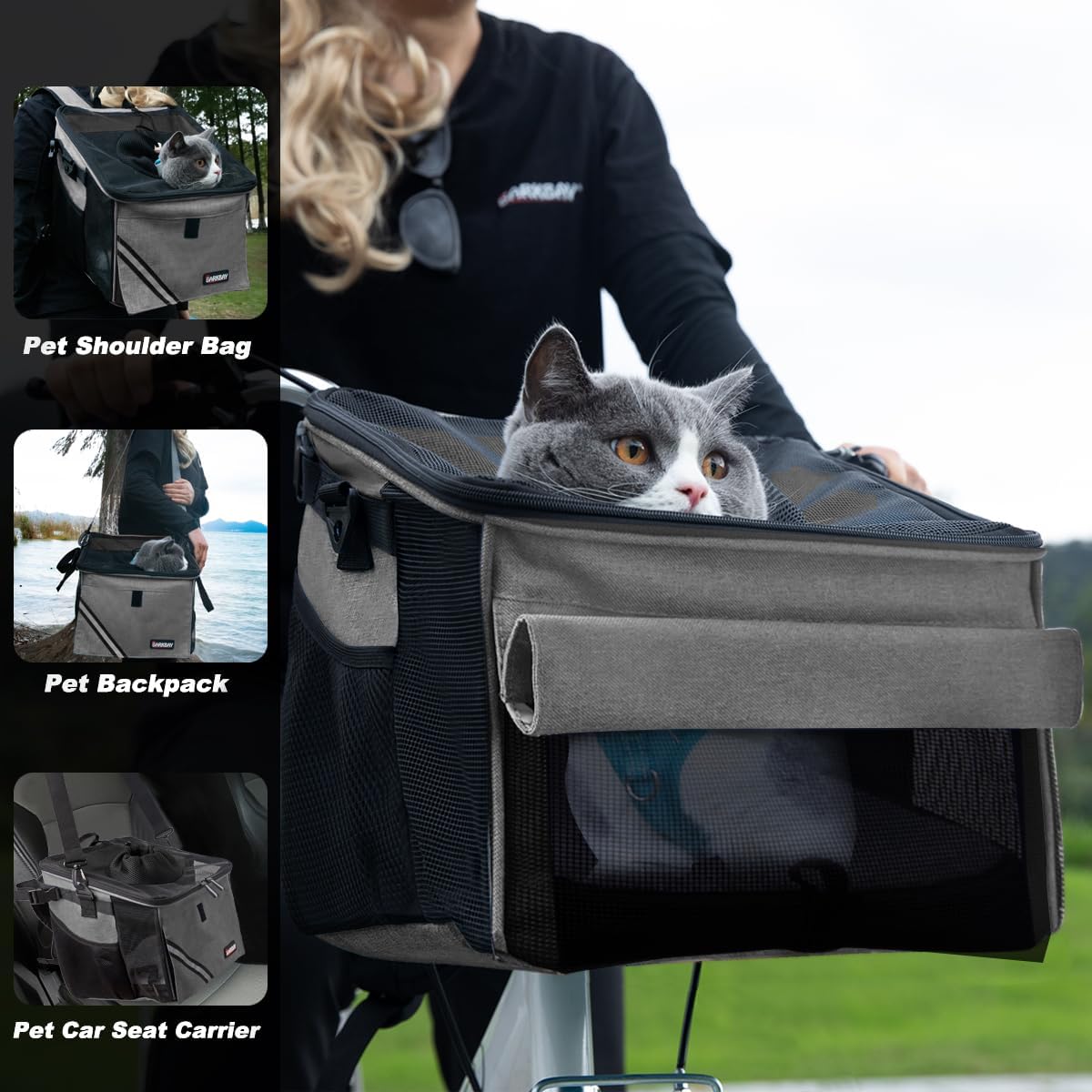 Pet Carrier Bicycle Basket Bag Pet Carrier/Booster Backpack for Dogs and Cats with Big Side