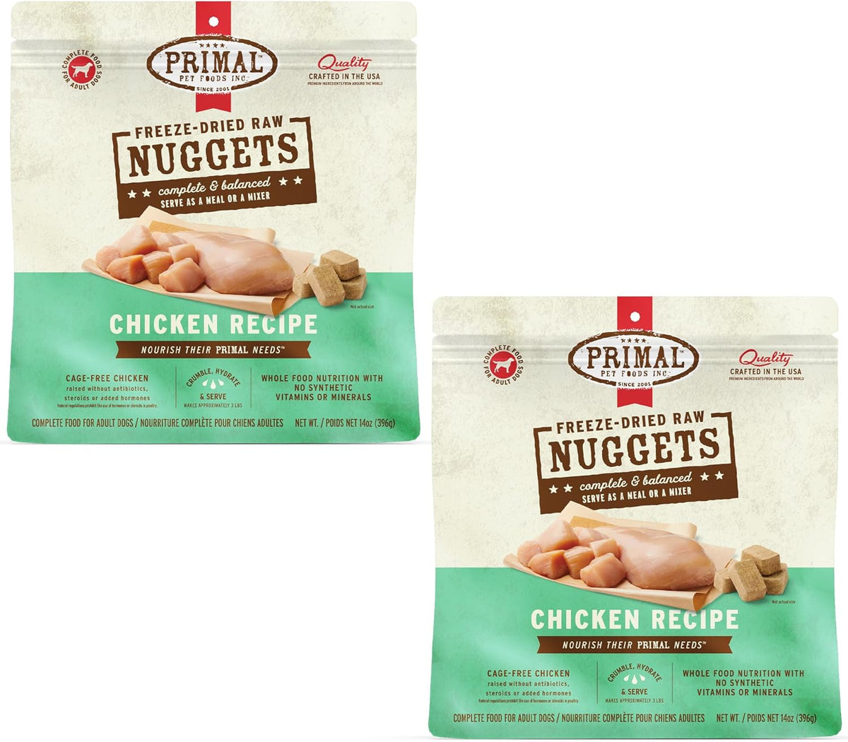 Primal Freeze Dried Dog Food Nuggets, Chicken; Complete & Balanced Meal; Also Use as Topper or