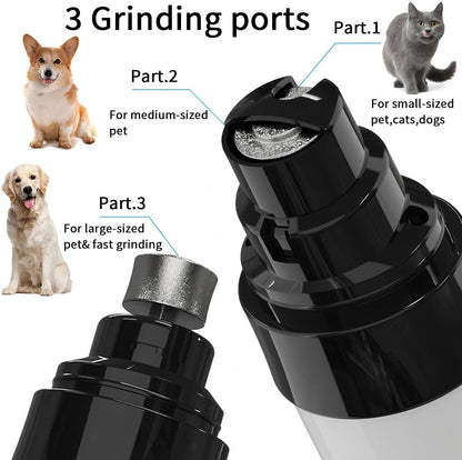 Electric Dog Nail Grinder - USB Rechargeable Electric Nail Trimmer with 3 Diamond Grinding Heads