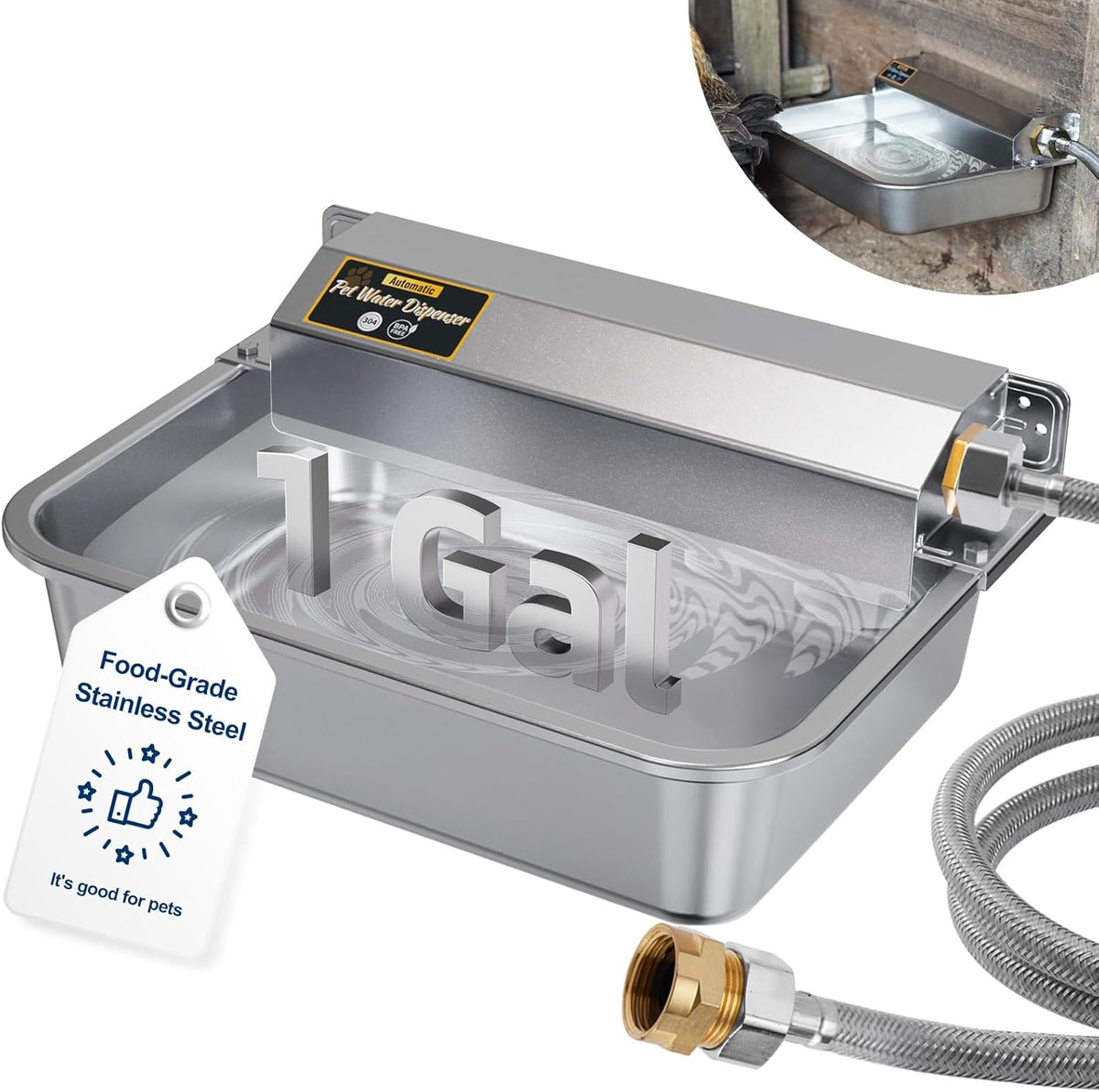 1Gal/3.8L Automatic Water Dispenser for Dogs, Patented Automatic Dog Waterer Bowl for Outdoor