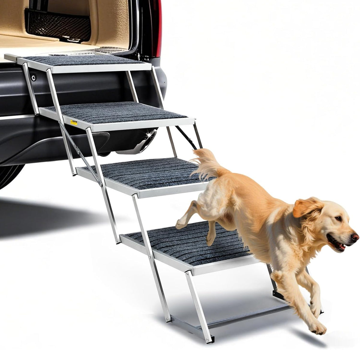 Dog Stairs for Car, Extra Wide Stairs for Large Dogs, Pet Steps Aluminum Foldable Dog Steps for