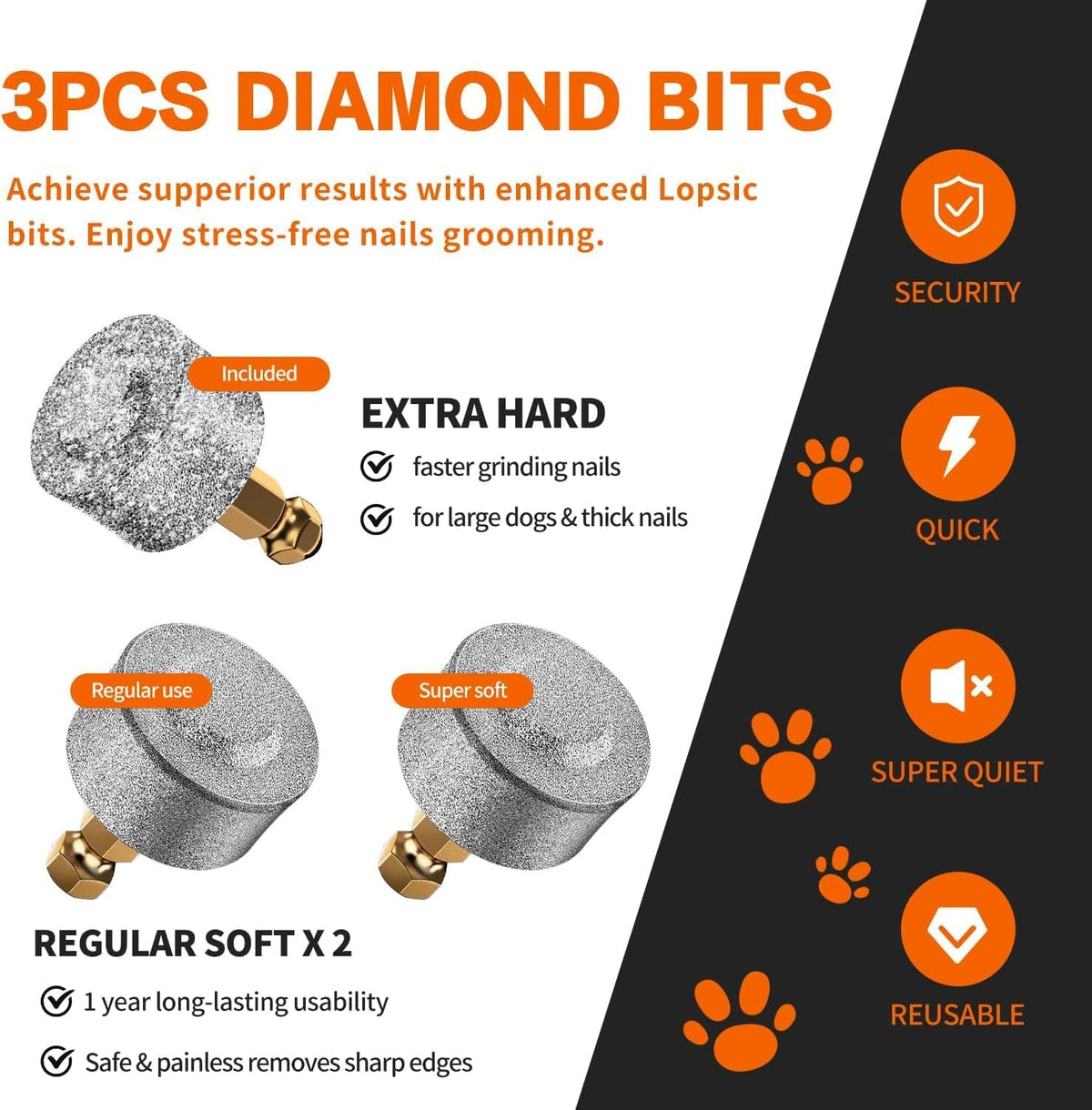 Dog Nail Grinder with 2 LED Lights Powerful 2 Speeds Super Quiet Dog Nail Trimmers with 3 Grinding