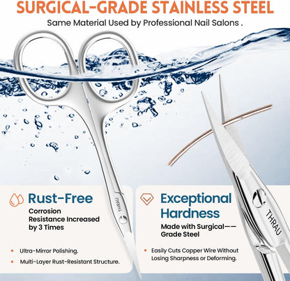 THRAU Right-Handed Cuticle Scissors – Surgical Grade Stainless Steel with Sharp Curved Tip for