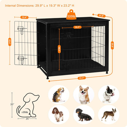 DWANTON Dog Crate Furniture with Cushion, Wooden Kennel Table with Double Doors, Indoor Dog House