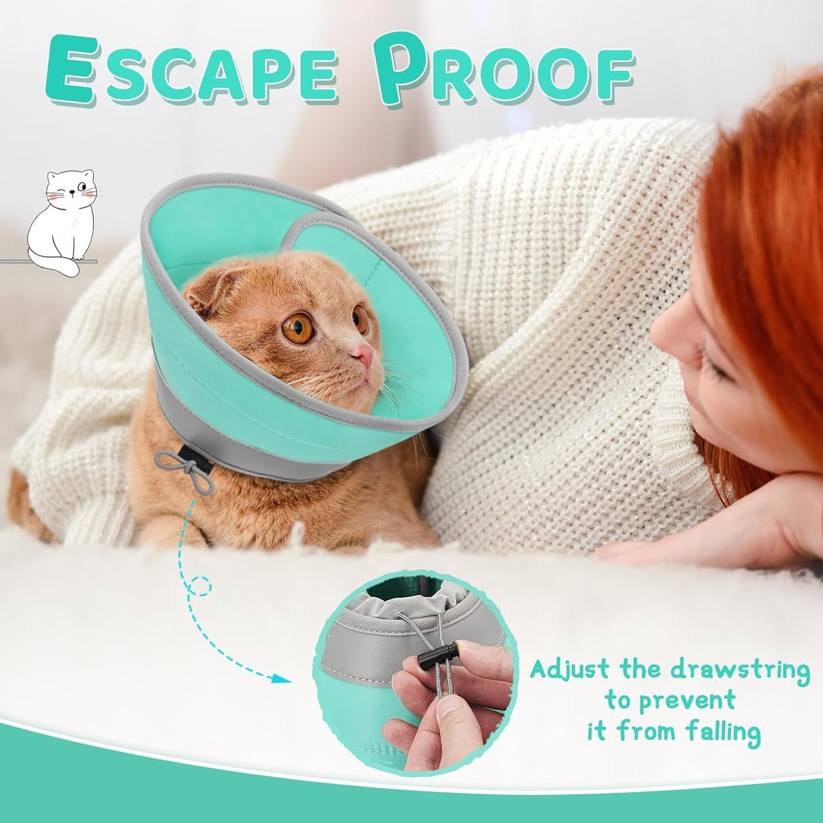 Cat Cone Collar Soft to Stop Licking, Adjustable, Foldable Lightweight Kitten Cones After Surgery