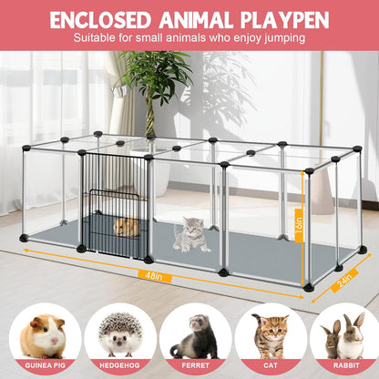 20 Panels Small Animals Playpen, 48" x 24" x 16" Transparent Pet Playpen with Waterproof