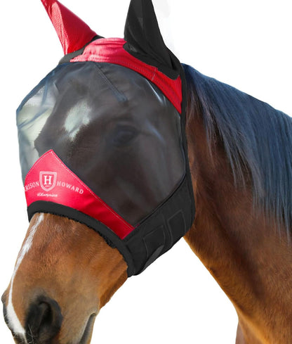 Harrison Howard Pro Luminous Horse Fly Mask Standard with Ears UV Protection for Horse Scarlet