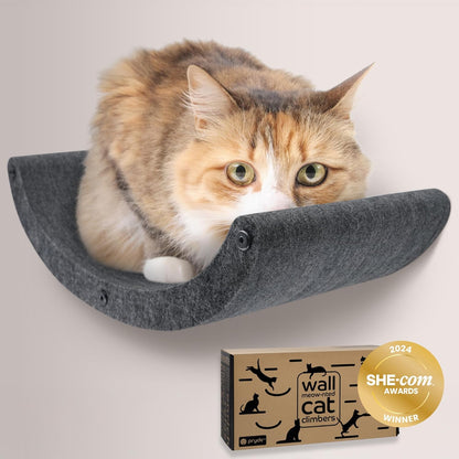 Wall Mounted Cat Hammock Bed by Pryde Pets - Floating Perch Curved Shelf, 100% Sustainable PET Felt