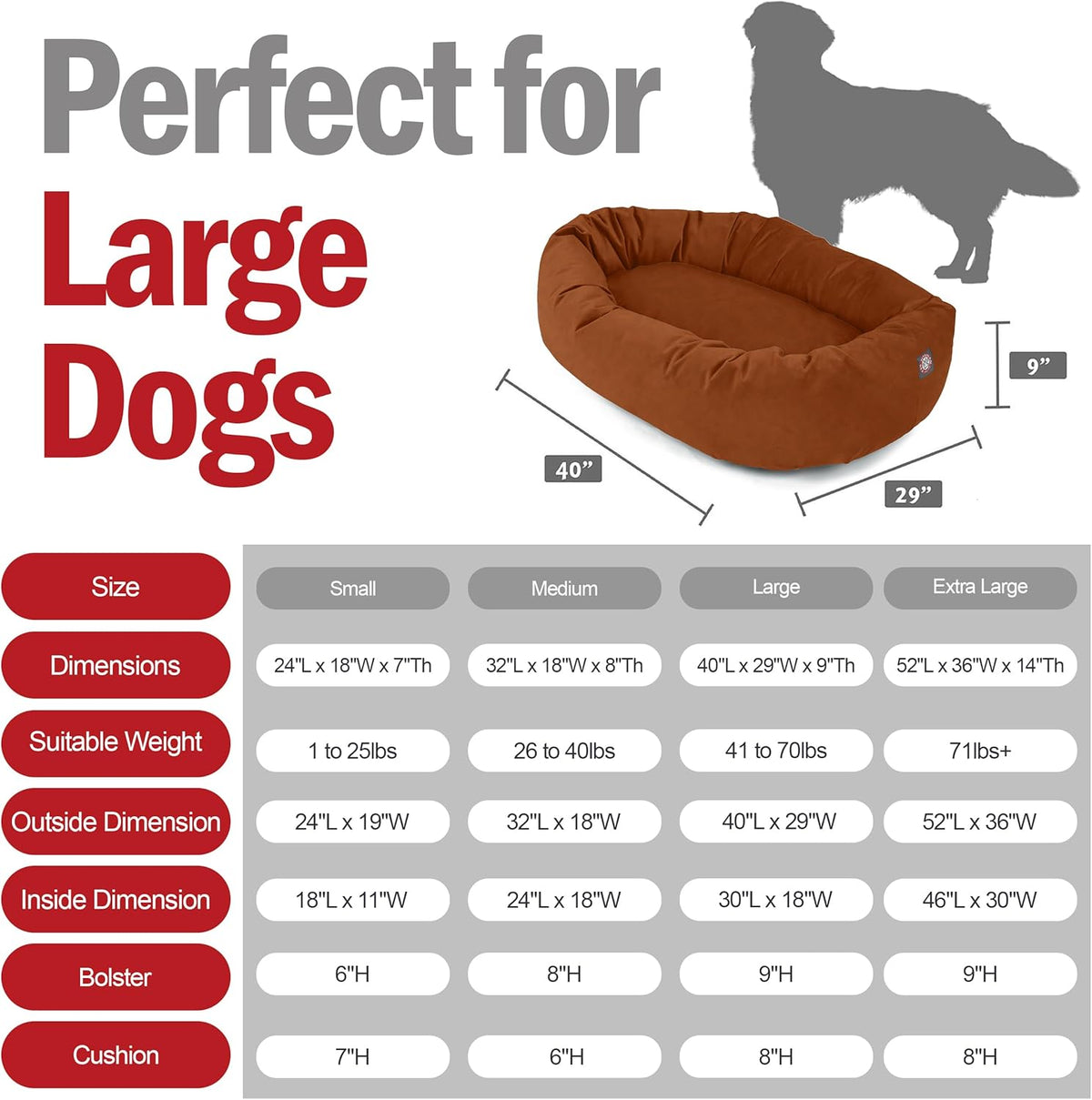 Majestic Pet 40 Inch Suede Calming Dog Bed Washable 40x29x9 (Inch) – Cozy Soft Round Donut Dog Bed