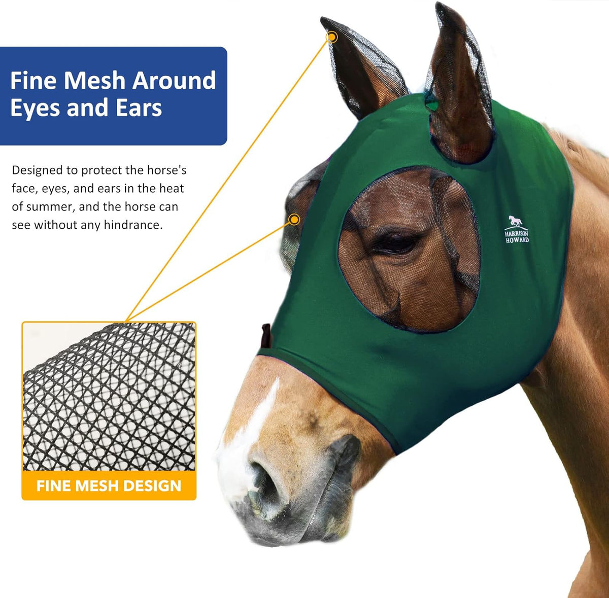 Harrison Howard Super Comfort Stretchy Fitting Horse Fly Mask with UV Protection Soft on Skin with