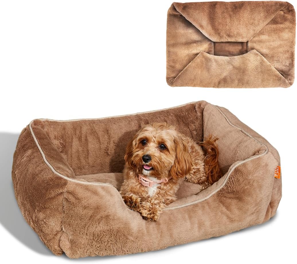 FUZI Luxury Dog Bed with Extra Cover for Small Dogs, Washable Pet Couch, Pet Bed with Sides