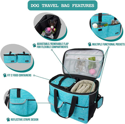 PetAmi Travel Bag Organizer - Dog & Cat Diaper Bag with Food Container and Bowls, Perfect for