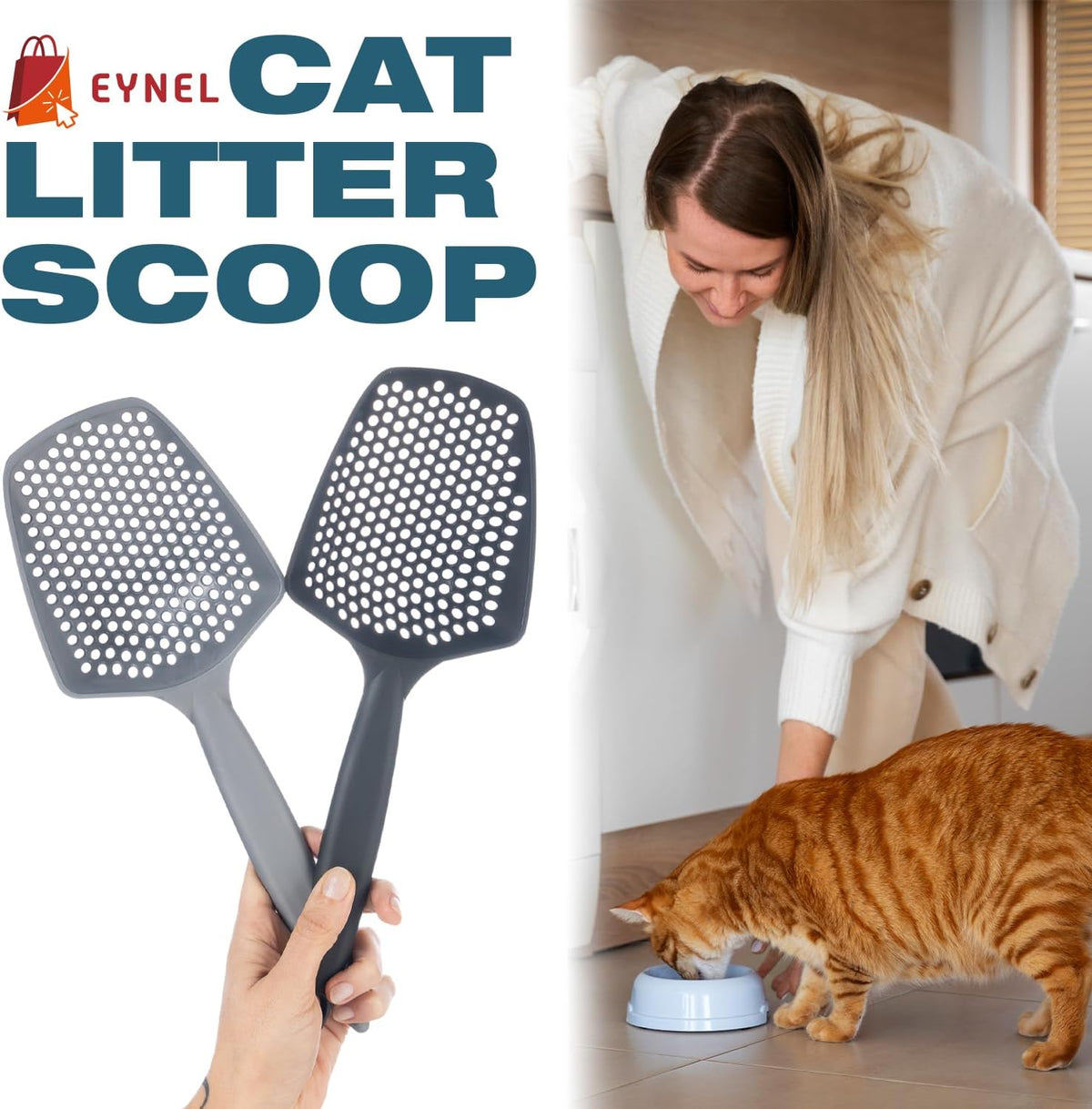 Set of 2 Cat Litter Scoop with Small Holes for Fine Litter, Hanging Handle Deep Reptile Terrarium