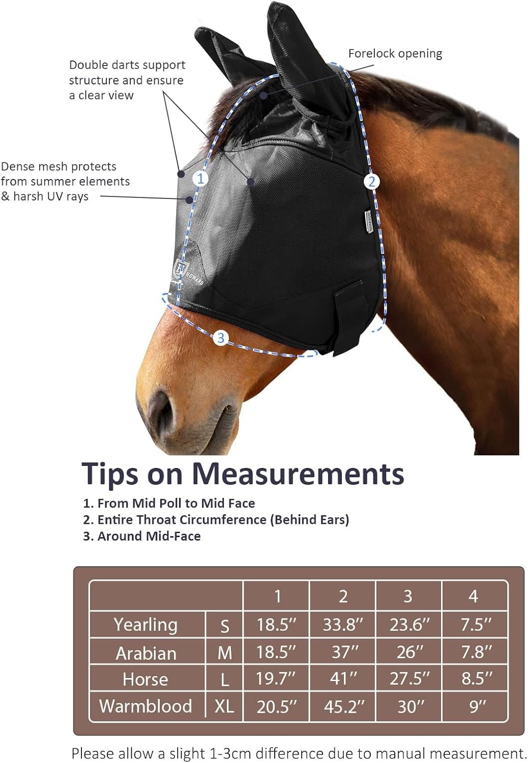 Harrison Howard UV-proof Multi-Function Fabrics Thick Fleece Padding Horse Fly Mask Half Face with
