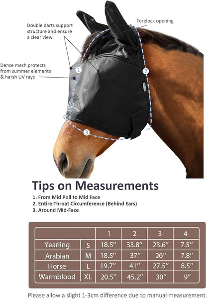 Harrison Howard UV-proof Multi-Function Fabrics Thick Fleece Padding Horse Fly Mask Half Face with