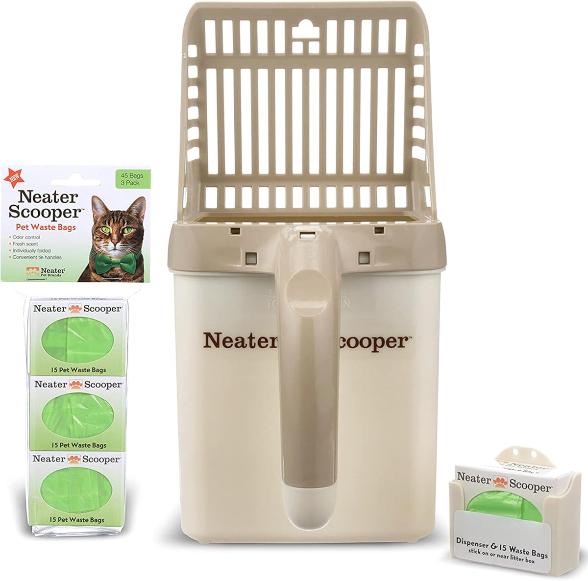 Neater Pet Brands Neater Scooper Standard Cat Litter Scoop, 60 Refill Bags – Mess-Free Cat Litter