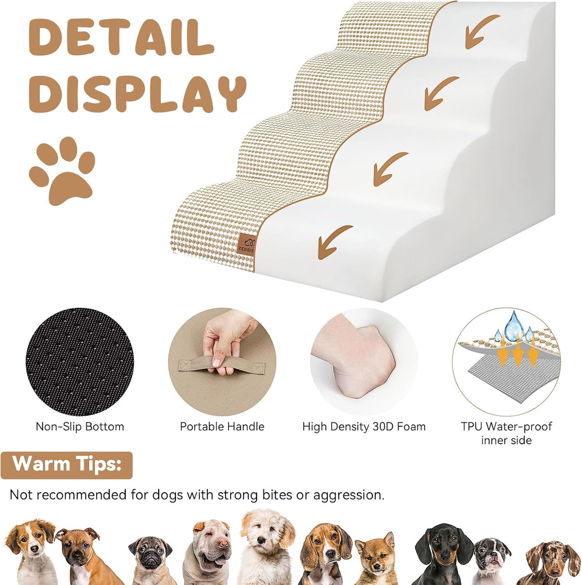 Dog Ramp and Stair for Bed 16" H-20 H,3-Step Cat Stair for Sofa and Chair,4-Step Dog Ramp for High