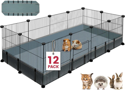 12 Panels Small Animal Playpen,Pet Playpen with Waterproof Mat,C&C Cage for Guinea Pigs,Puppy Play