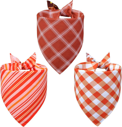 Thanksgiving Dog Bandanas XLarge 3PCS, 6 Pattern Fall Scarf for Boy and Girl, Pumpkin Leaves Rugby