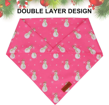PTDECOR Christmas Dog Bandana, Santa Snowman Design Reversible Holiday Pet Scarf, Pink Triangle Fit