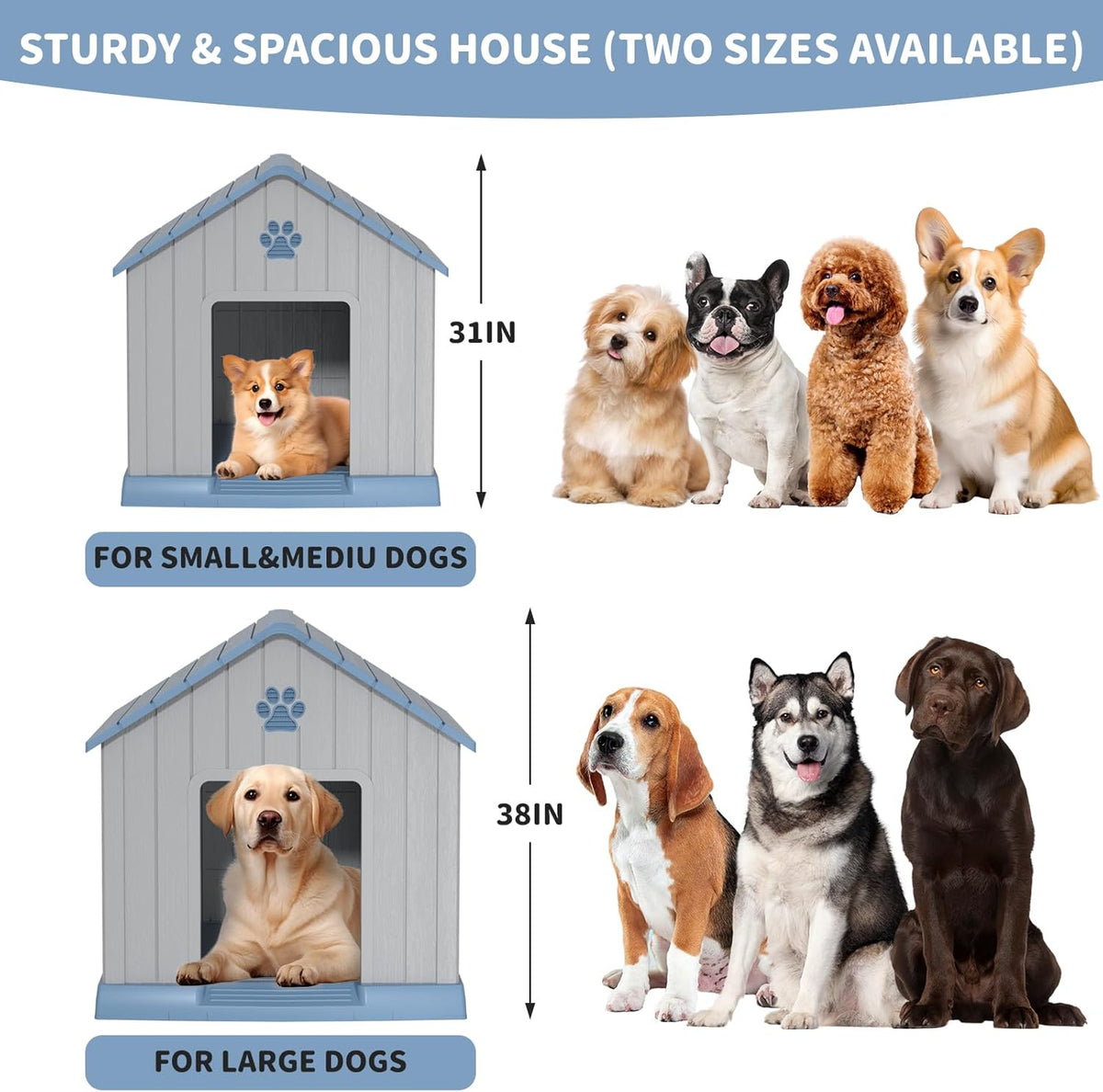 DRATO Dog House Indoor Outdoor for Small to Large Sized Dogs Indoor Outdoor Doghouse Puppy Shelter