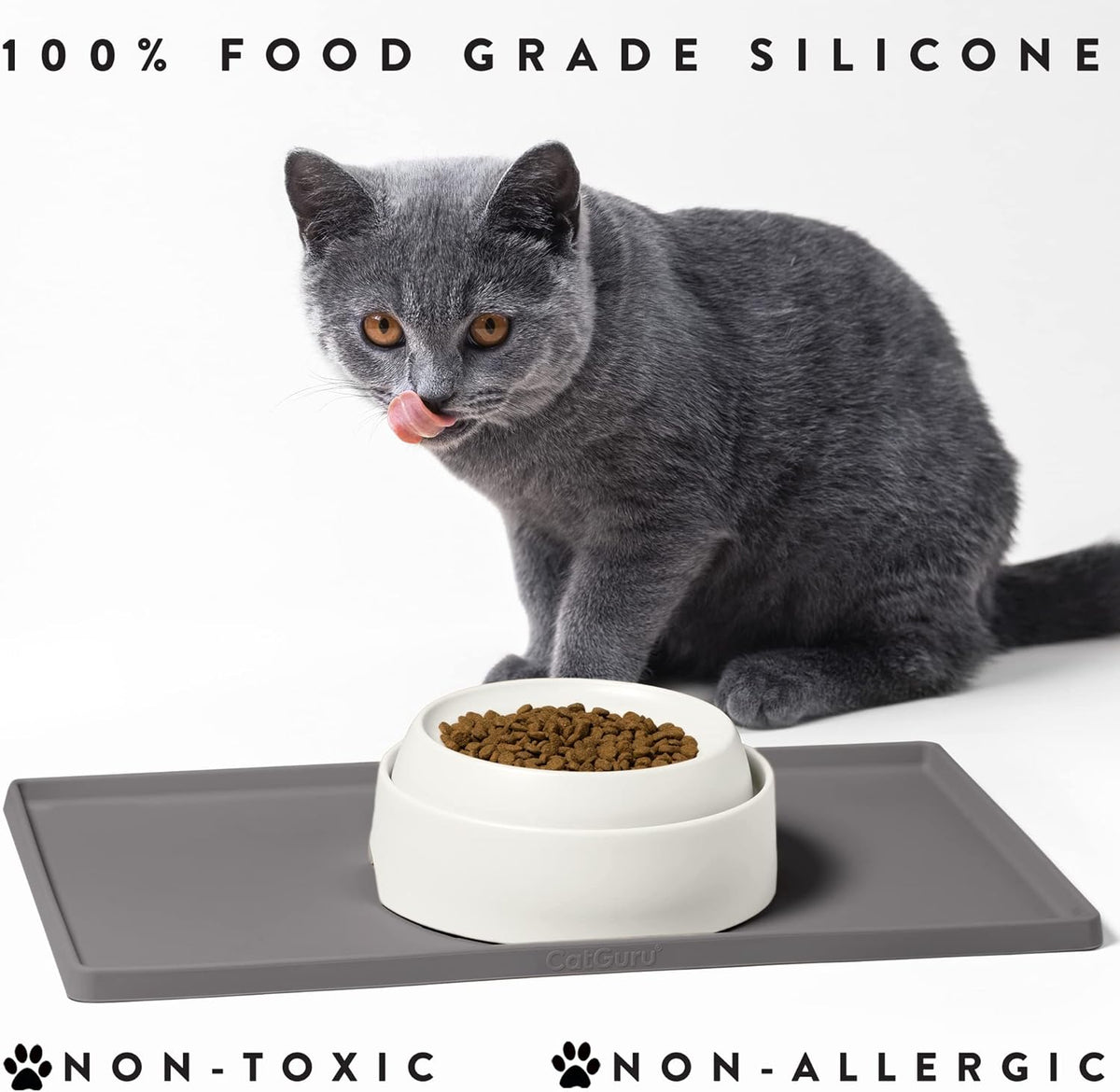 CatGuru Cat Food Mat, Small & Large Feeding Mats, 100% Waterproof Silicone Pet Placemat, Non-Slip
