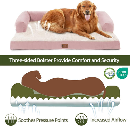 Orthopedic Dog Beds for Large Dogs, Waterproof Dog Beds, Memory Foam Dogs Couch Beds, Comfy Bolster