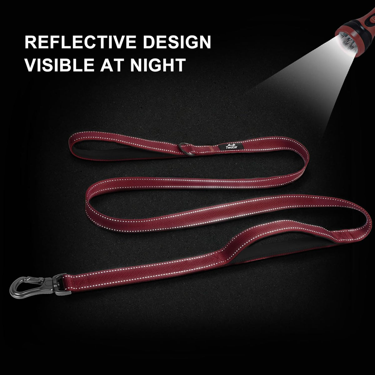 TwoEar 6FT 1IN Strong Red Dog Leash with 2 Padded Handles, Traffic Handle Extra Control