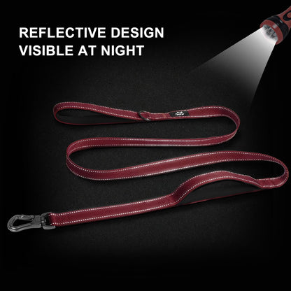 TwoEar 6FT 1IN Strong Red Dog Leash with 2 Padded Handles, Traffic Handle Extra Control