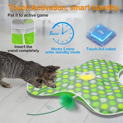 Interactive Cat Toys Rechargeable,Moving Concealed Feathers,Real Mouse Squeaky,Touch Activated Cat