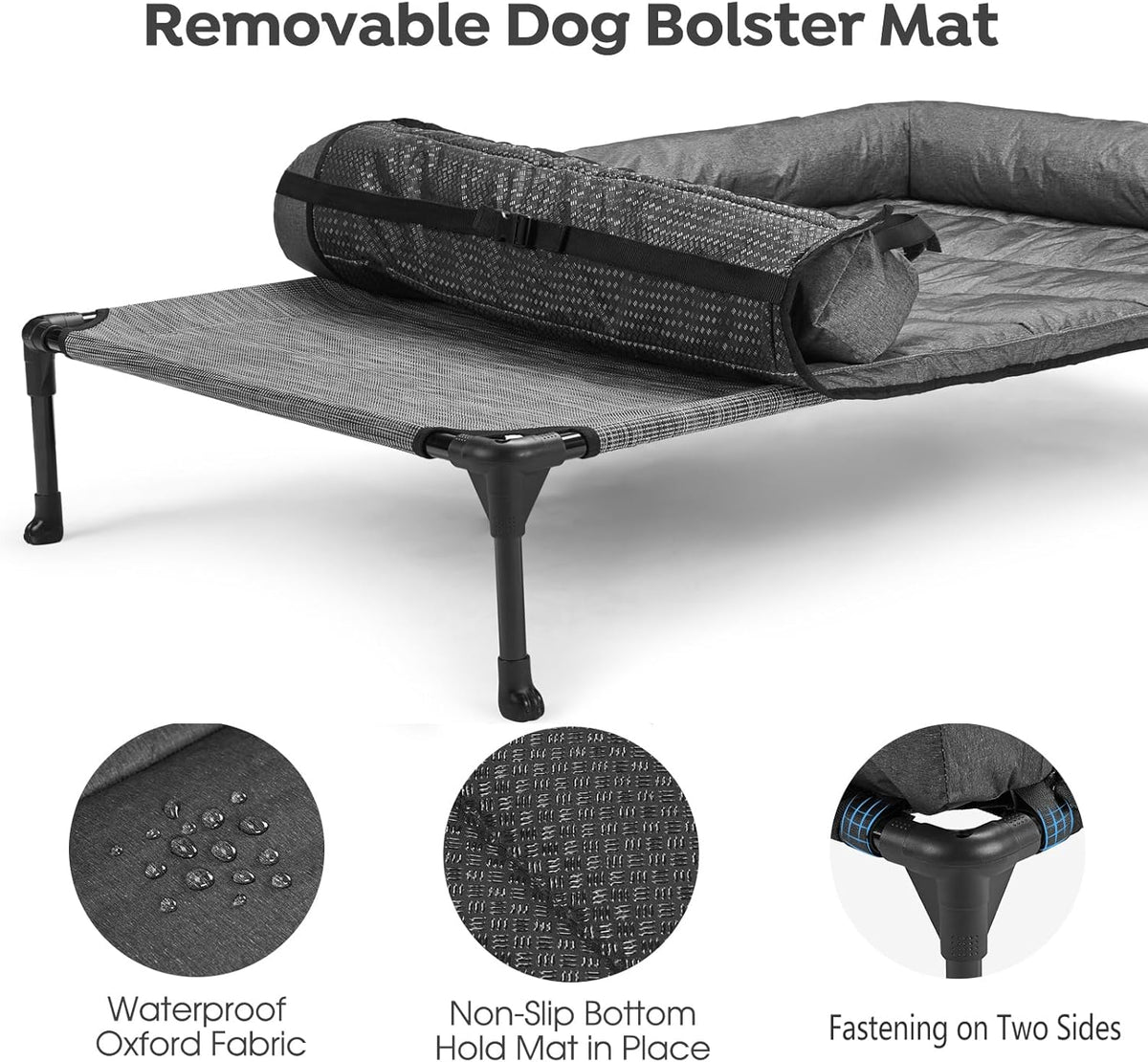 Veehoo Cooling Elevated Dog Bed Add Removable Waterproof Bolster Cushion Mat, Raised Pet Cot with