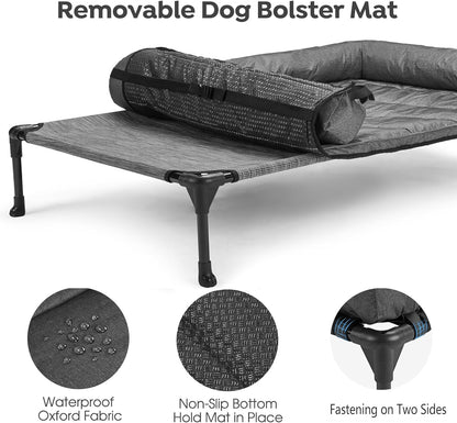 Veehoo Cooling Elevated Dog Bed Add Removable Waterproof Bolster Cushion Mat, Raised Pet Cot with