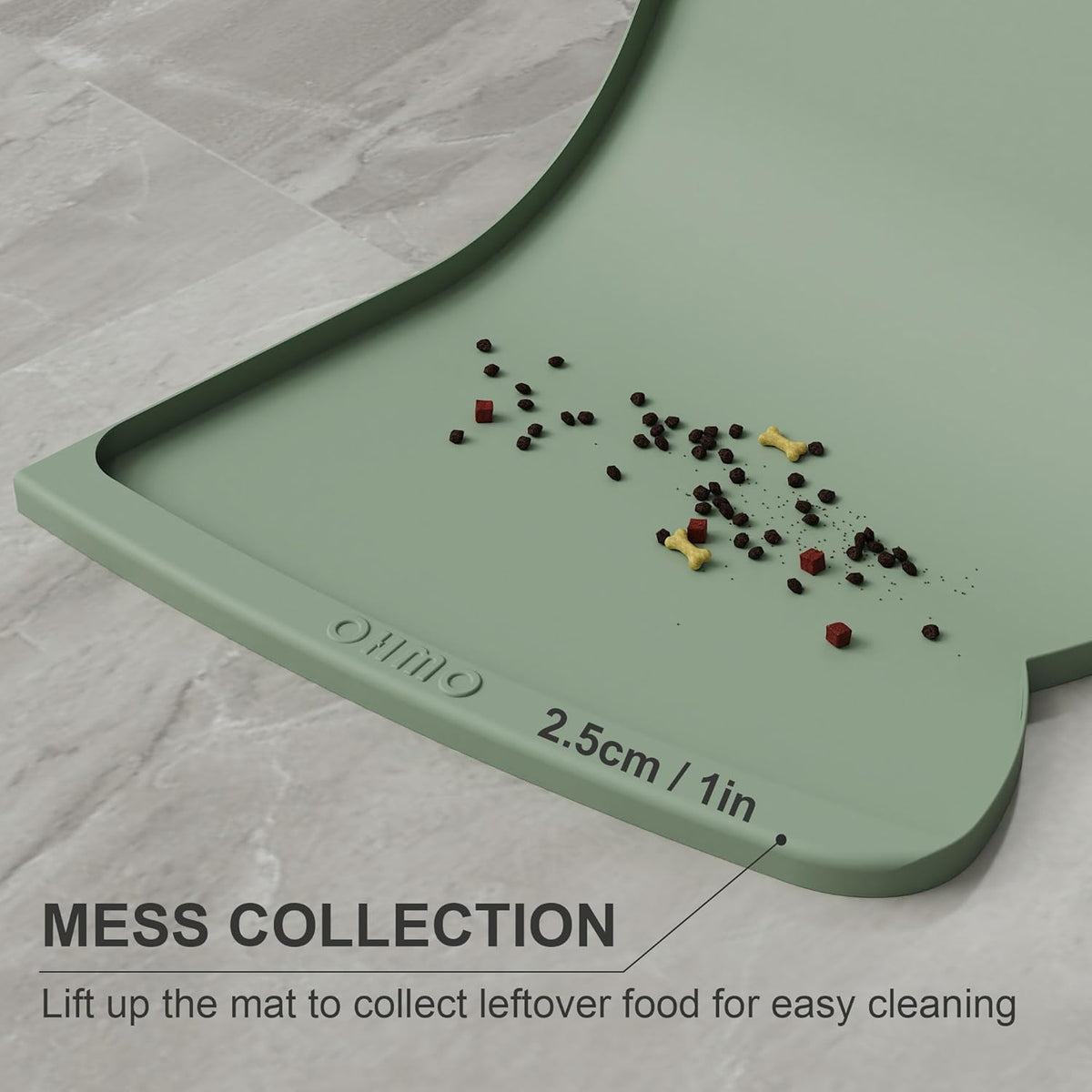 OHMO Dog Food Mat(Sage Green, 24 * 15'') w/Residue Collection Pocket Silicone Pet Feeding Mat for
