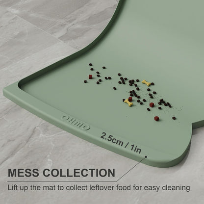 OHMO Dog Food Mat(Sage Green, 24 * 15'') w/Residue Collection Pocket Silicone Pet Feeding Mat for