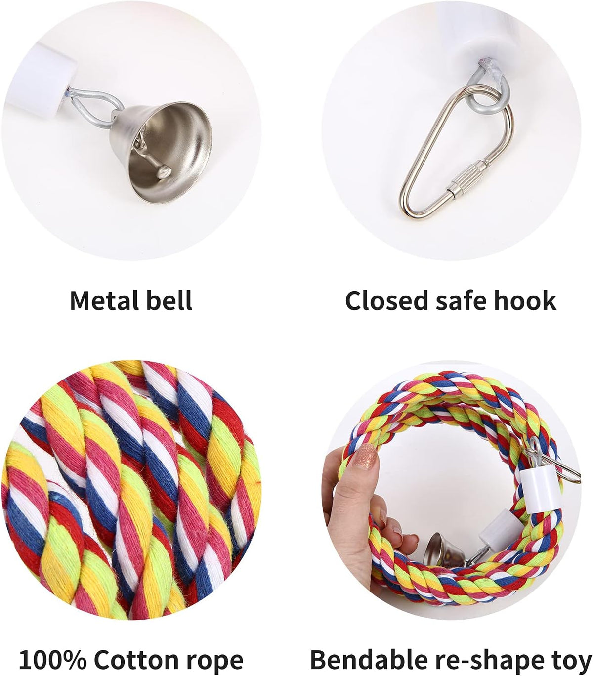 2Pcs 63'' Bird Rope Perches Birdcage Swing Toys 100% Cotton Natural Bird Perch Peck/Chewing with