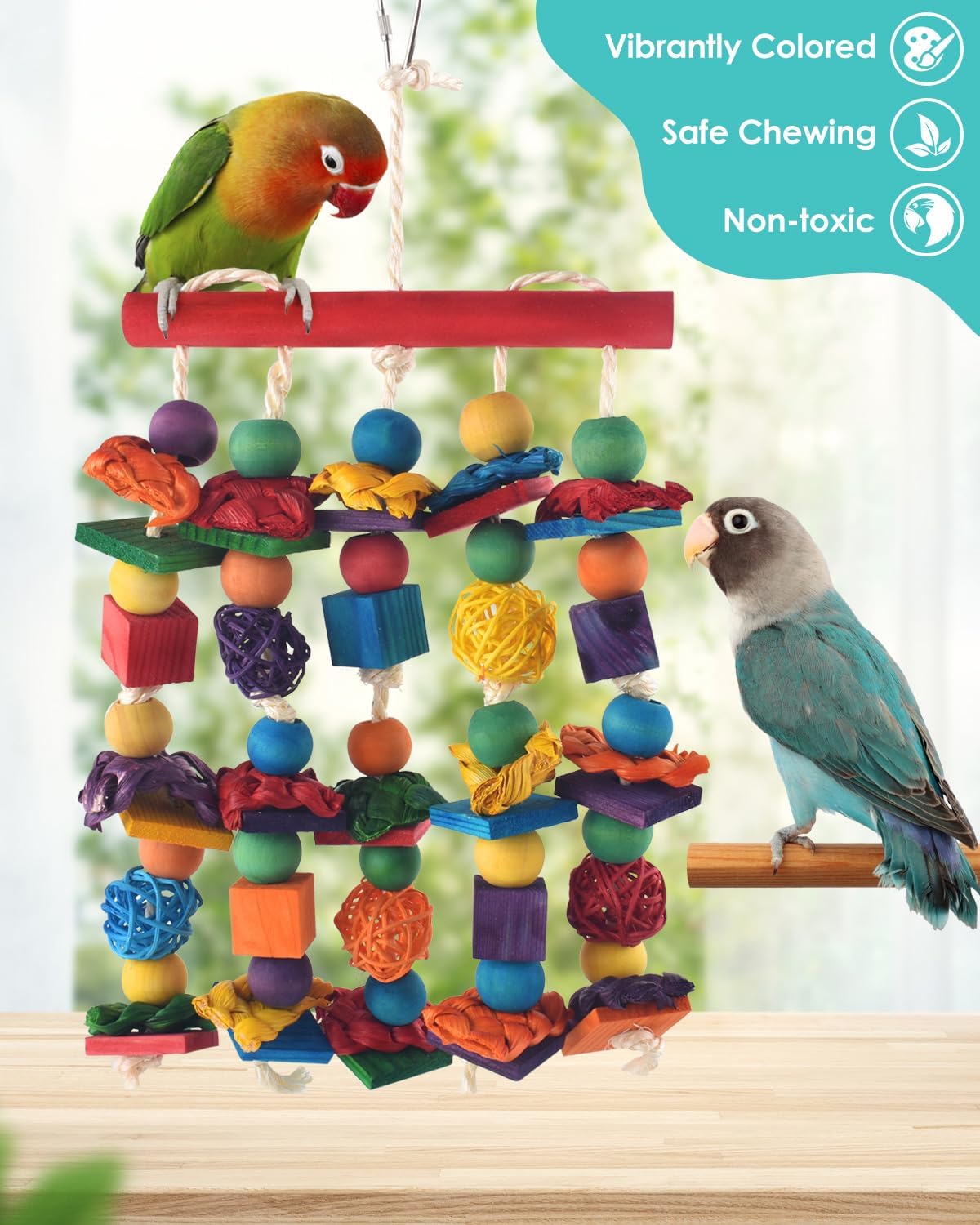 Bird Toys, Parakeet Chewing Toy, Multicolored Natural Wooden Blocks Birds Parrot Tearing Toys mit
