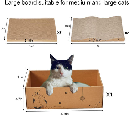Cat Scratcher Cardboard Scratch Pad Box for Indoor Cats,5pcs Scratching Board Bed Reversible