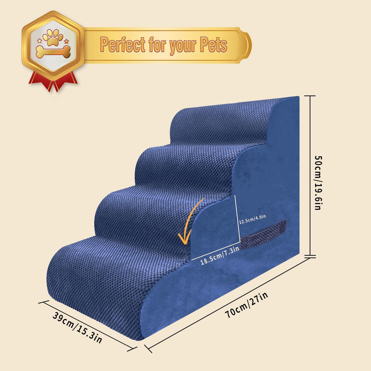 PAWSCART Dog Stairs for Small Dogs and Cats, 4-Step Dog Steps for Bed, 19.6" H Pet Stairs for High