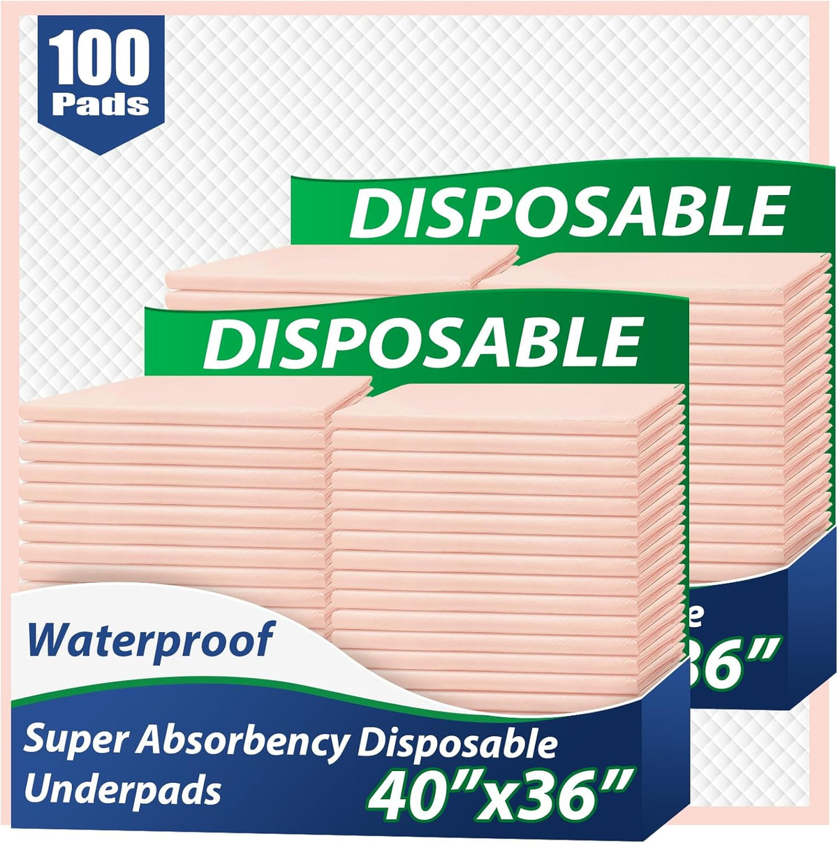 MKISS Extra Large Bed Pads 40" x 36"(100 Count), Disposable Super Absorbent Heavy Duty Incontinence