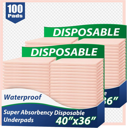 MKISS Extra Large Bed Pads 40" x 36"(100 Count), Disposable Super Absorbent Heavy Duty Incontinence