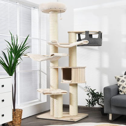 Tangkula Large Cat Tree, Multi-Level Tall Cat Tower with Sisal Scratching Posts, Hammocks, Hanging