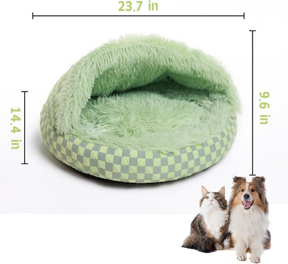 Cat Bed Hooded Plush Nest with Self-Warming Cozy Cave, Calming Anti-Anxiety Pet Bed for Indoor Cats