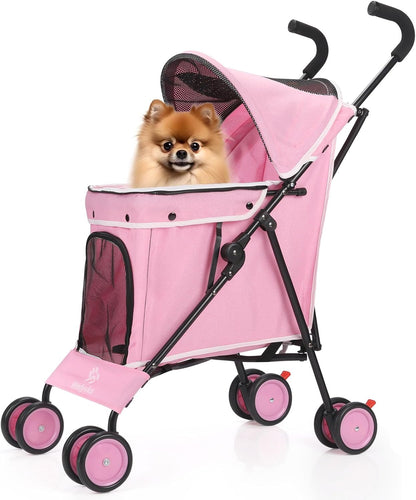 Umbrella Dog Stroller, 4 Wheels Pet Strolling, Foldable Carrier Pet Stroller for Small Dogs Cats